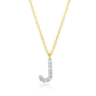 Luminesce Lab Diamond J Initial Pendant in 9ct Yellow Gold on Adjustable 45cm Chain