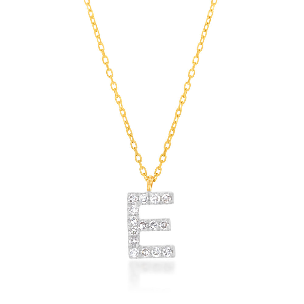 Luminesce Lab Diamond E Initial Pendant in 9ct Yellow Gold with Adjustable 45cm Chain