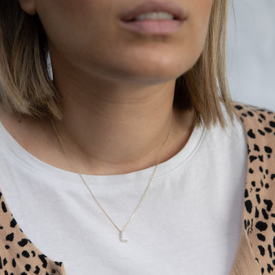 Luminesce Lab Diamond L Initial Pendant in 9ct Yellow Gold with Adjustable 42cm Chain
