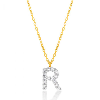 Luminesce Lab Diamond R Initial Pendant in 9ct Yellow Gold with Adjustable 45cm Chain