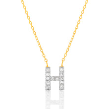 Load image into Gallery viewer, Luminesce Lab Diamond H Initial Pendant in 9ct Yellow Gold with Adjustable 45cm Chain