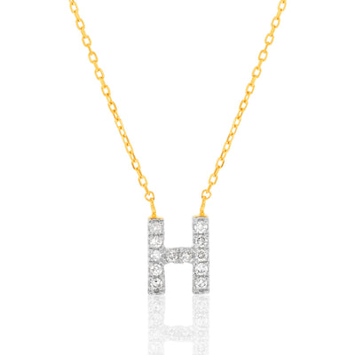 Luminesce Lab Diamond H Initial Pendant in 9ct Yellow Gold with Adjustable 45cm Chain