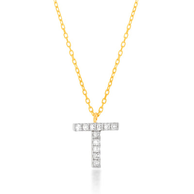 Luminesce Lab Diamond 9ct Yellow Gold T Initial Pendant on Adjustable 45cm Chain