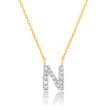 Load image into Gallery viewer, Luminesce Lab Diamond N Initial Pendant in 9ct Yellow Gold with Adjustable 45cm Chain