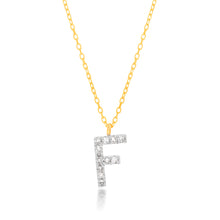 Load image into Gallery viewer, Luminesce Lab Diamond F Initial Pendant in 9ct Yellow Gold with Adjustable 45cm Chain