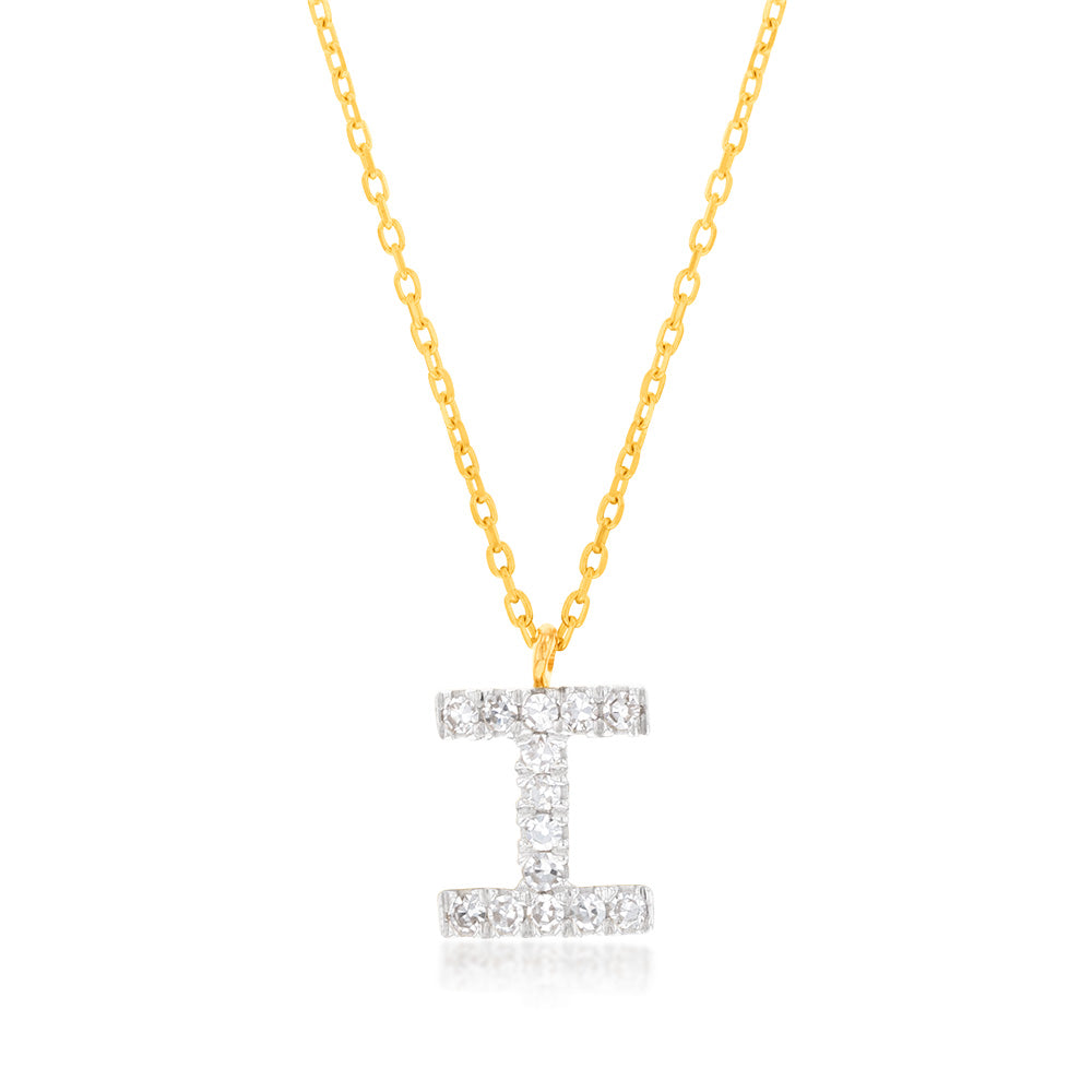 Luminesce Lab Diamond I Initial Pendant in 9ct Yellow Gold with Adjustable 45cm Chain