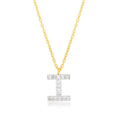 Luminesce Lab Diamond I Initial Pendant in 9ct Yellow Gold with Adjustable 45cm Chain