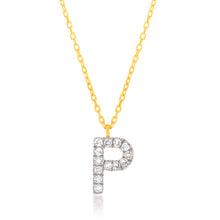 Load image into Gallery viewer, Luminesce Lab Diamond P Initial Pendant in 9ct Yellow Gold with Adjustable 45cm Chain