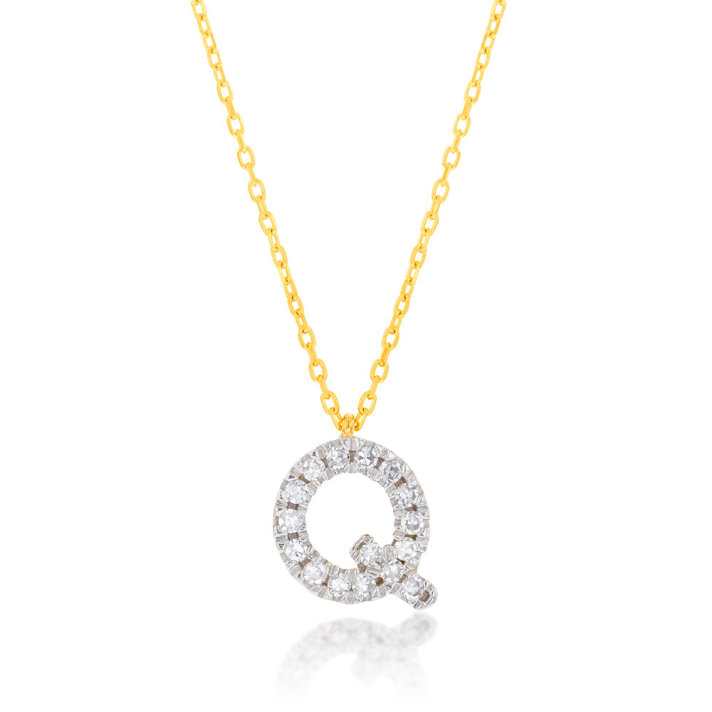 Luminesce Lab Diamond Q Initial Pendant in 9ct Yellow Gold with Adjustable 45cm Chain