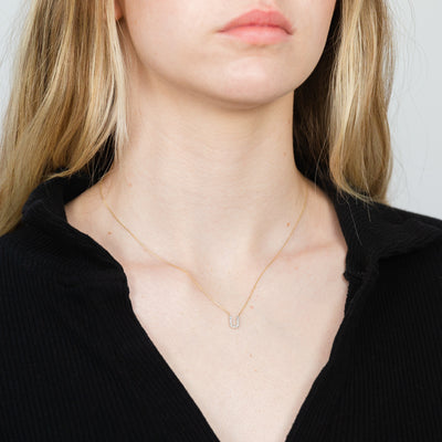 Luminesce Lab Diamond U Initial Pendant in 9ct Yellow Gold with Adjustable 45cm Chain