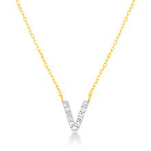 Load image into Gallery viewer, Luminesce Lab Diamond V Initial Pendant in 9ct Yellow Gold with Adjustable 45cm Chain