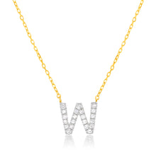 Load image into Gallery viewer, Luminesce Lab Diamond W Initial Pendant in 9ct Yellow Gold with Adjustable 45cm Chain
