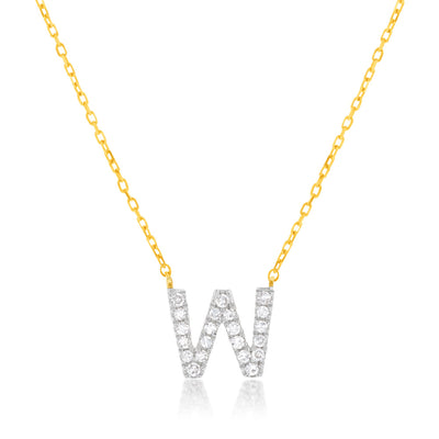 Luminesce Lab Diamond W Initial Pendant in 9ct Yellow Gold with Adjustable 45cm Chain