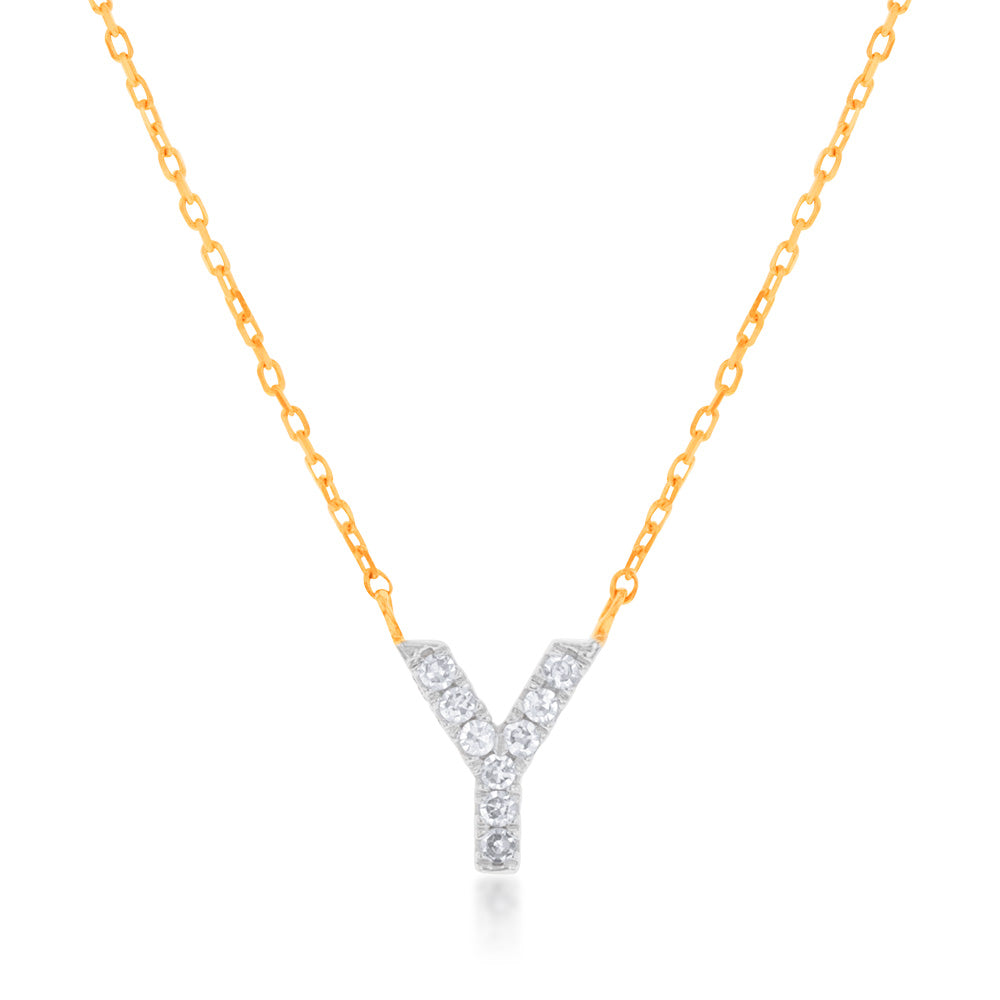 Luminesce Lab Diamond Y Initial Pendant in 9ct Yellow Gold with Adjustable 45cm Chain