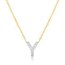 Load image into Gallery viewer, Luminesce Lab Diamond Y Initial Pendant in 9ct Yellow Gold with Adjustable 45cm Chain