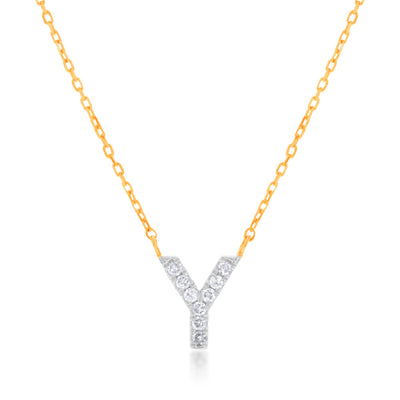 Luminesce Lab Diamond Y Initial Pendant in 9ct Yellow Gold with Adjustable 45cm Chain