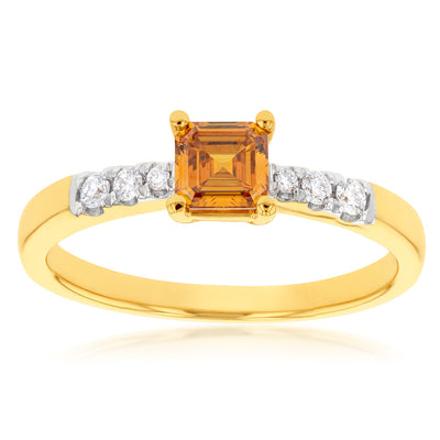 Luminesce Lab Grown 18ct Yellow Gold 0.60 Carat Diamond 1 Yellow Emerald with 6 Brilliant Cut Diamonds