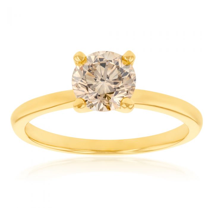 Luminesce Lab Grown 1 Carat Light Champagne Solitaire Diamond Ring 14ct Yellow Gold