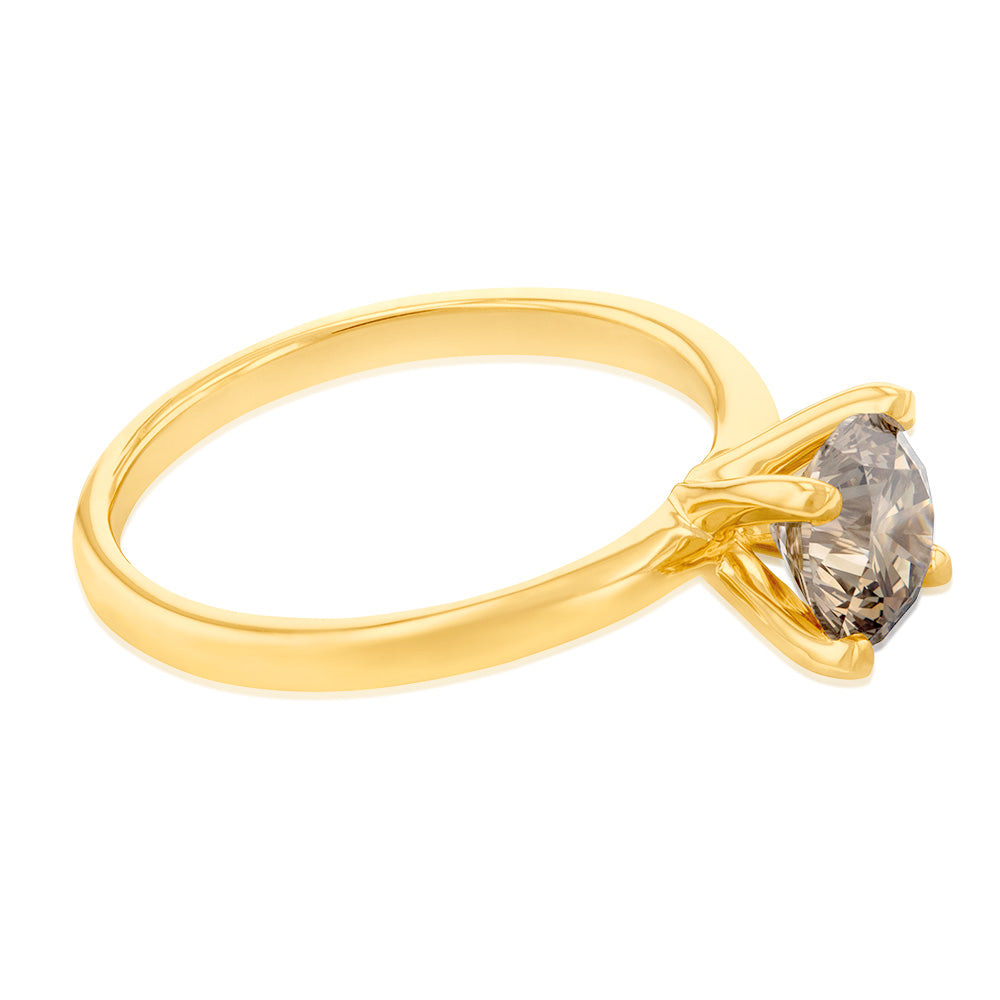 Luminesce Lab Grown 1 Carat Light Champagne Solitaire Diamond Ring 14ct Yellow Gold