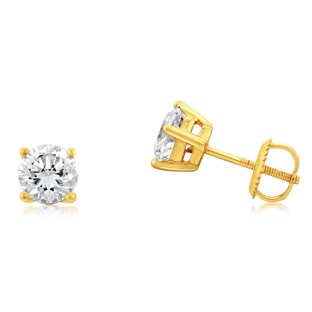 Luminesce Lab Grown Diamond Carat Solitaire Stud Earrings in 14ct Yellow Gold