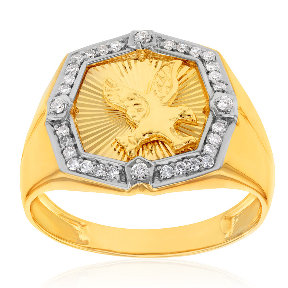 Luminesce Lab Grown 1/4 Carat Diamond Eagle Gents Ring in 9ct Yellow Gold