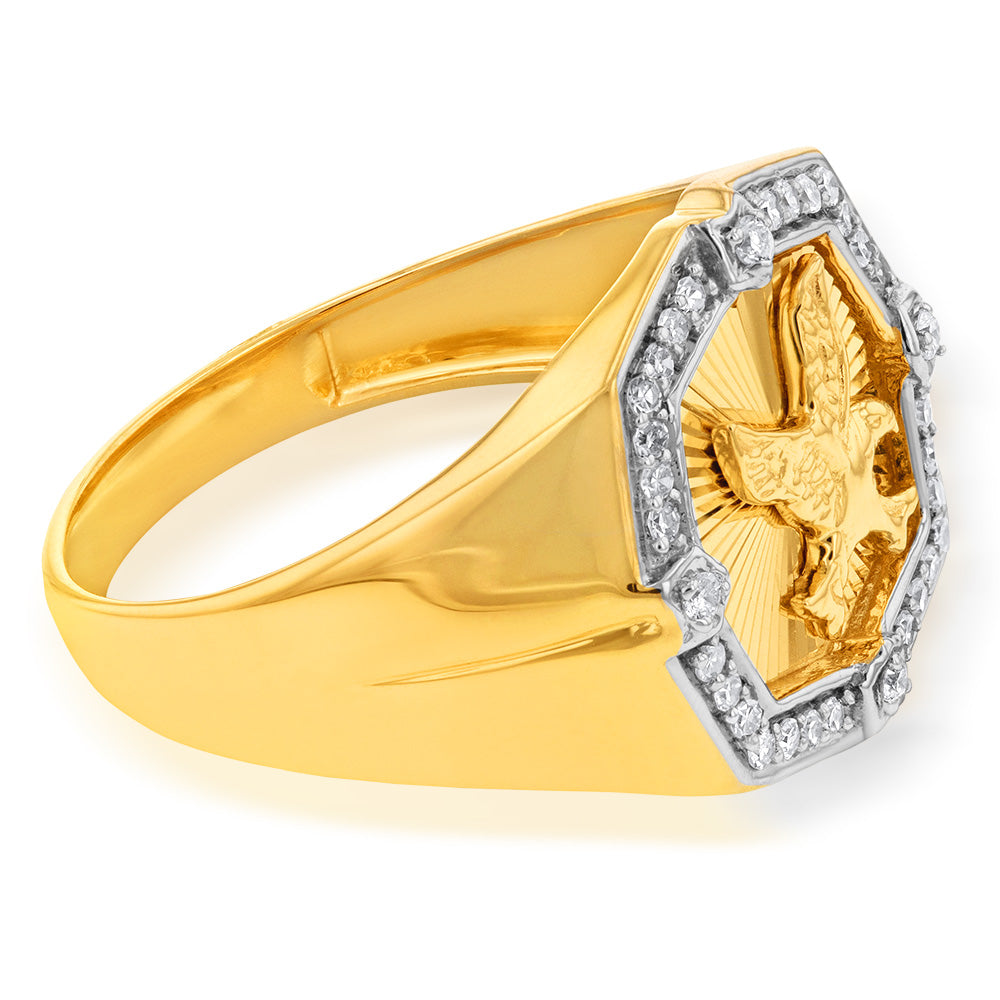 Luminesce Lab Grown 1/4 Carat Diamond Eagle Gents Ring in 9ct Yellow Gold