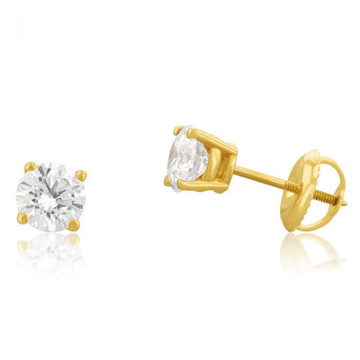 Luminesce Lab Grown Diamond 1 Carat Solitaire Earrings 14ct Yellow Gold, Screw Back