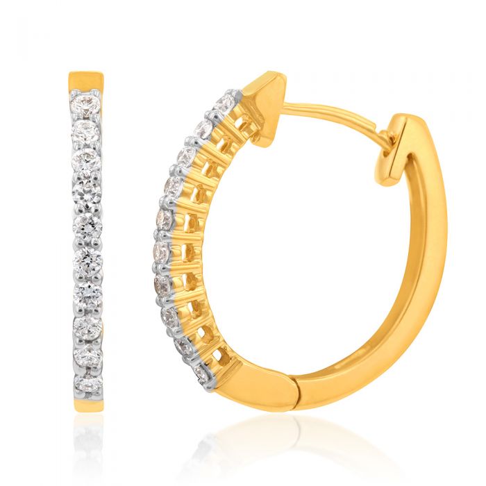 Luminesce Lab Grown 1/3 Carat Diamond Claw Hoop Earrings in 9ct Yellow Gold