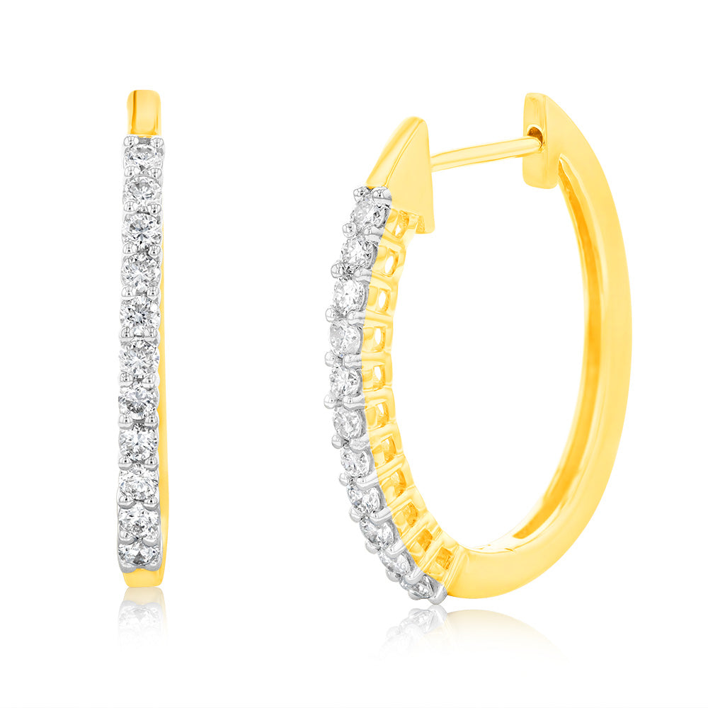 Luminesce Lab Grown 1/2 Carat Diamond Claw Hoop Earrings in 9ct Yellow Gold