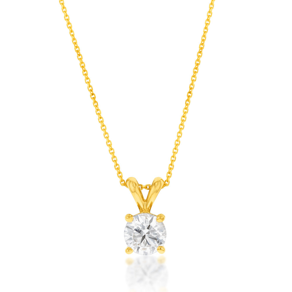 Luminesce Lab Grown 1 CT Solitaire Pendant 9ct Yellow gold on adjustable 45cm Chain