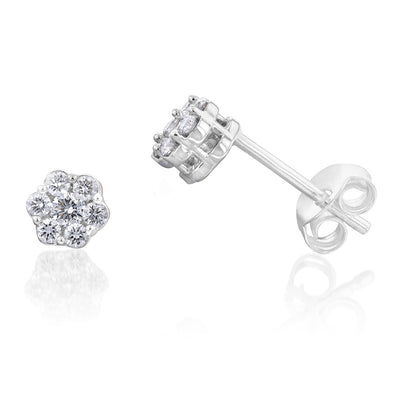 Luminesce Lab Grown Diamond 25-29PT Silver Flower Studs