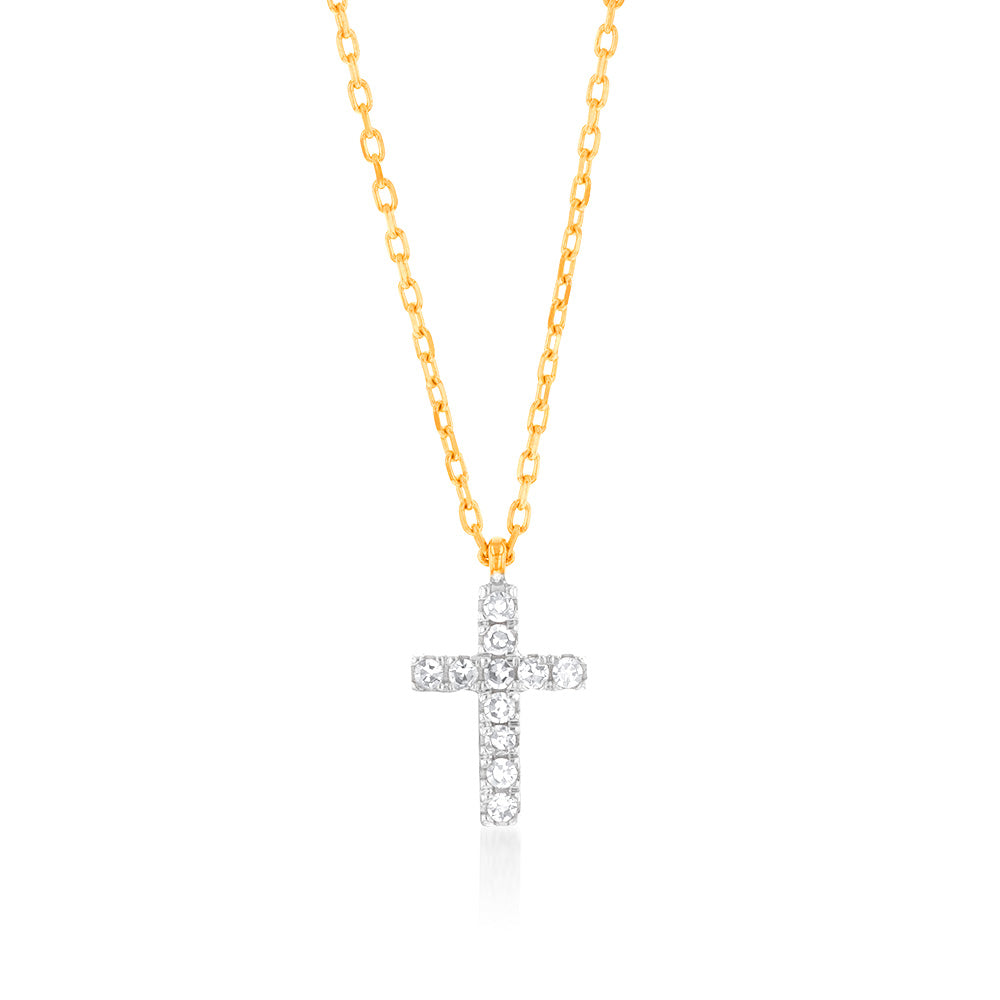 Luminesce Lab Diamond Petite Cross Pendant 9ct Yellow Gold on Adjustable 45cm Chain