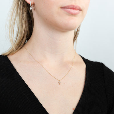 Luminesce Lab Diamond Petite Cross Pendant 9ct Yellow Gold on Adjustable 45cm Chain