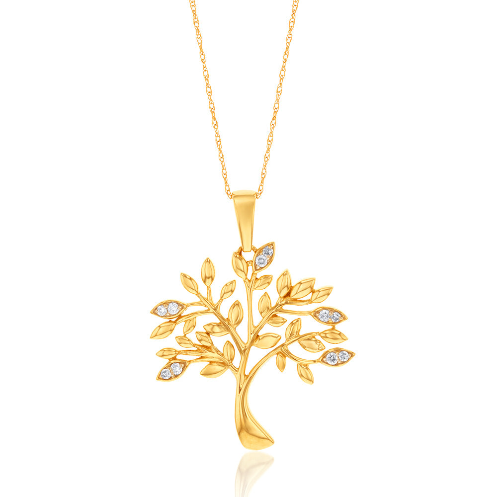 Luminesce Lab Grown Tree of Life Diamond Pendant in 9ct Yellow Gold including Chain