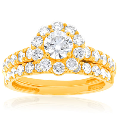 Luminesce Lab Grown Diamond 1.5Ct Bridal Set in Halo Design set in 14ct Yellow Gold