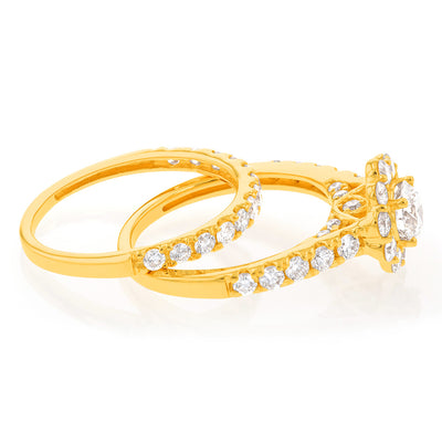 Luminesce Lab Grown Diamond 1.5Ct Bridal Set in Halo Design set in 14ct Yellow Gold