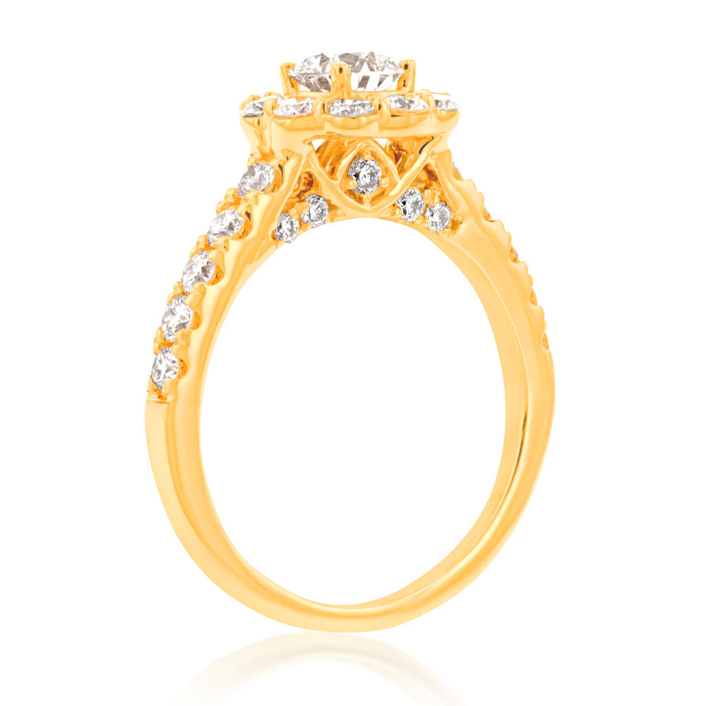 Luminesce Lab Grown Diamond 1.5Ct Bridal Set in Halo Design set in 14ct Yellow Gold
