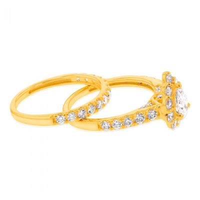 Luminesce Lab Grown Diamond 1.5Ct Bridal Set Pear Centre Halo in 14ct Yellow Gold