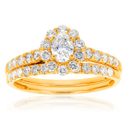 Luminesce Lab Grown Diamond 1.5Ct Bridal Set in Halo Design set in 14ct Yellow Gold