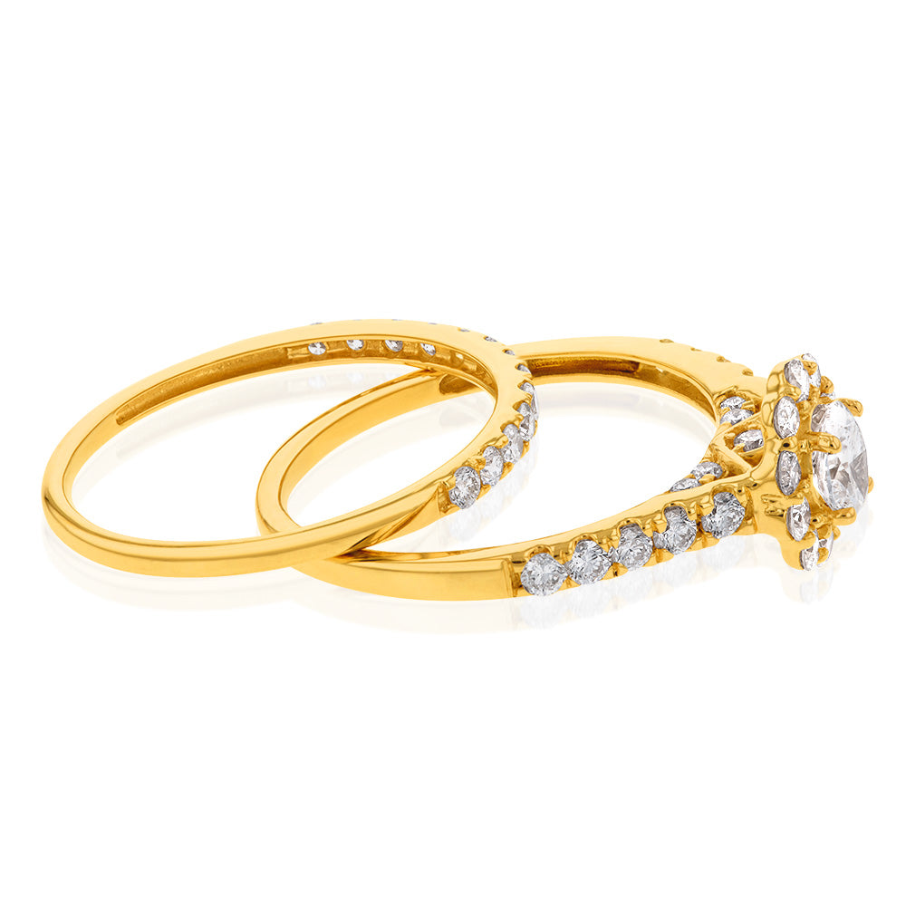 Luminesce Lab Grown Diamond 1.5Ct Bridal Set in Halo Design set in 14ct Yellow Gold