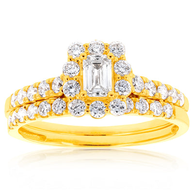 Luminesce Lab Grown Diamond 1.5Ct Bridal Set in Halo Design set in 14ct Yellow Gold