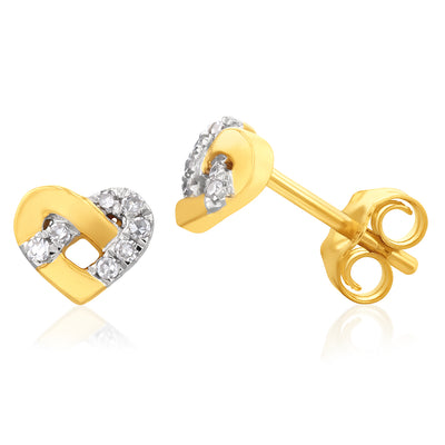 Luminesce Lab Grown 9ct Yellow Gold Heart Diamond Studs