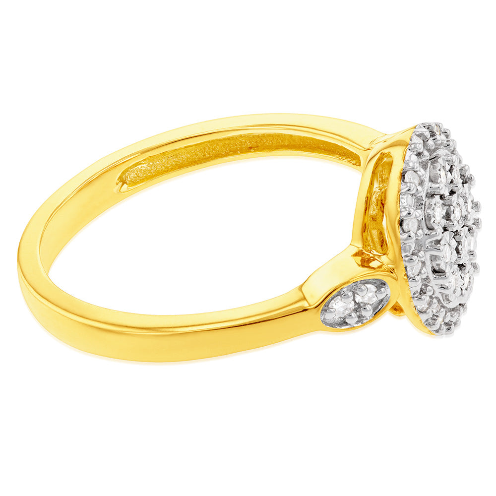 Luminesce Lab Grown Oval Ring with 28 Diamonds Set in 9 Carat Yellow Gold