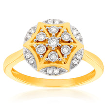 Load image into Gallery viewer, Luminesce Lab Grown Oval Ring with 19 Diamonds Set in 9 Carat Yellow Gold