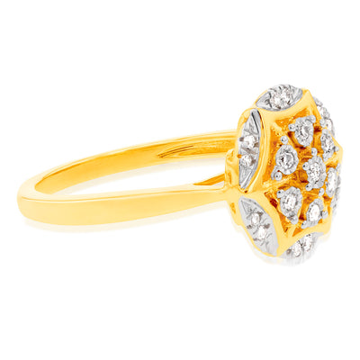 Luminesce Lab Grown Oval Ring with 19 Diamonds Set in 9 Carat Yellow Gold