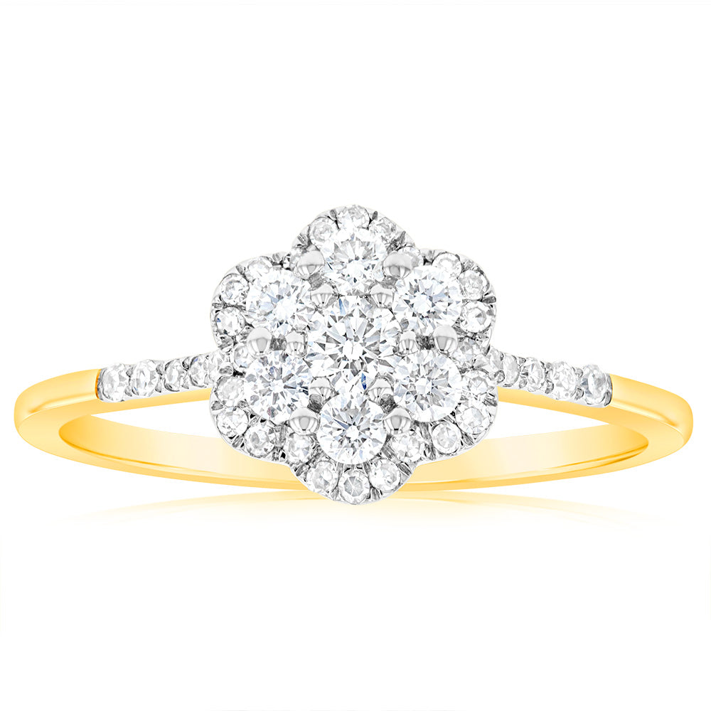 Luminesce Lab Grown 0.50 Carat Ring with 41 Diamonds Set in 9 Carat Yellow Gold