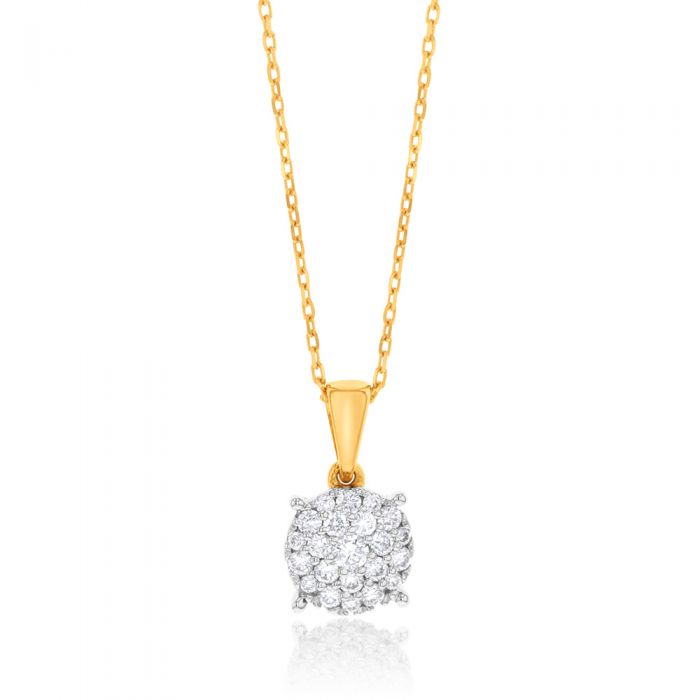 Luminesce Lab Grown Diamond 1/4 Carat Cluster Pendant in 9ct Yellow Gold With Chain