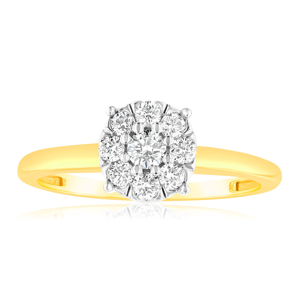 Luminesce Lab Grown 9ct Yellow Gold 0.30 Carat Diamond Flower Shaped Ring