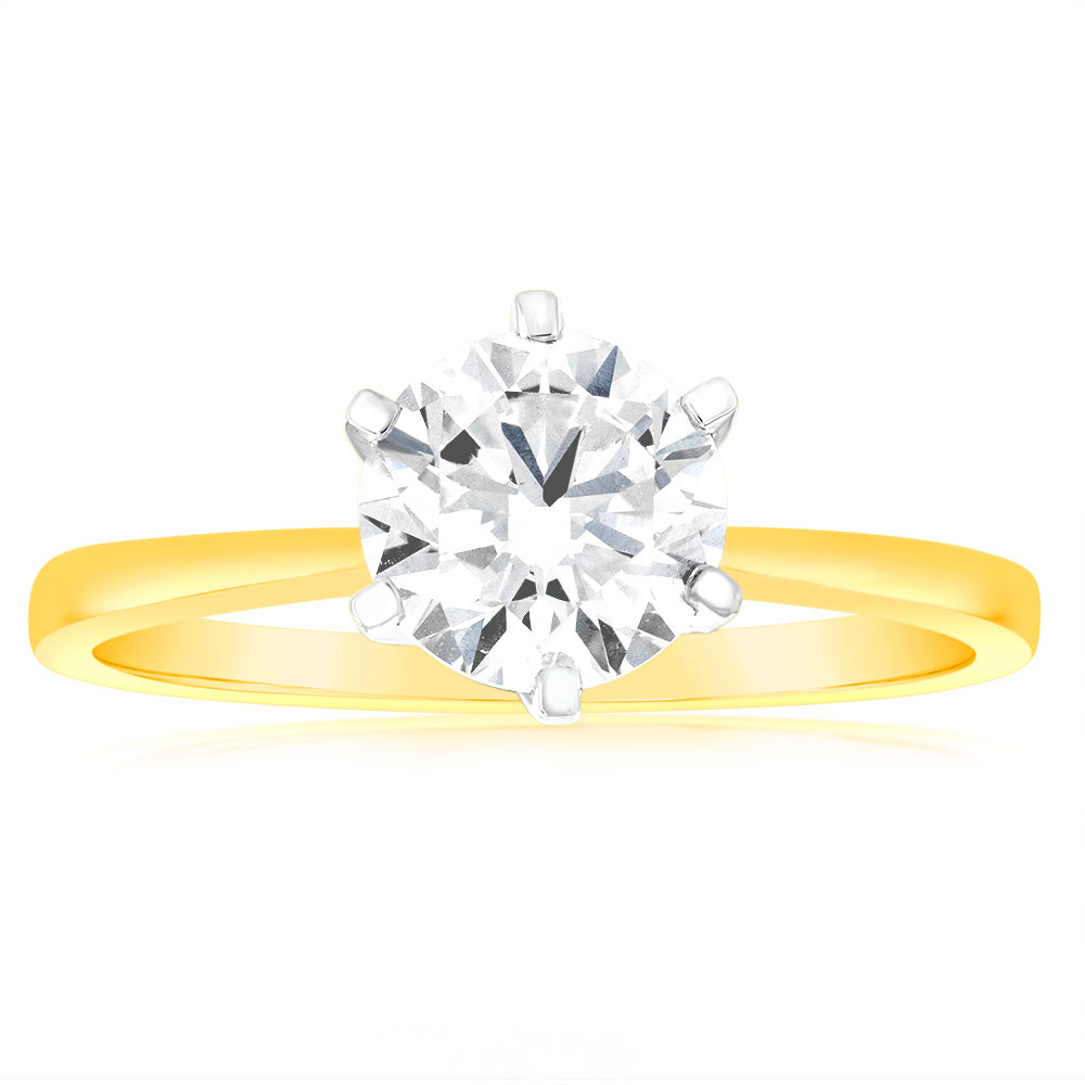 Certified Luminesce Lab Grown 2 Carat Solitaire Engagement Ring in 18ct Yellow Gold