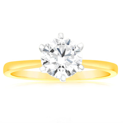 Luminesce Lab Grown Certified 2 Carat Solitaire Engagement Ring in 18ct Yellow Gold